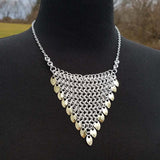 Gilded Harmony Triangle Bib Necklace - Triangle Bib-style Necklace with Gold Scales