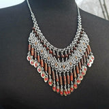 Fall Sunset - Jasper and Czech Crystal Necklace with Byzantine Chain Maille