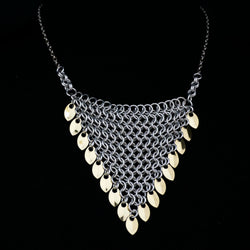 Gilded Harmony Triangle Bib Necklace - Triangle Bib-style Necklace with Gold Scales