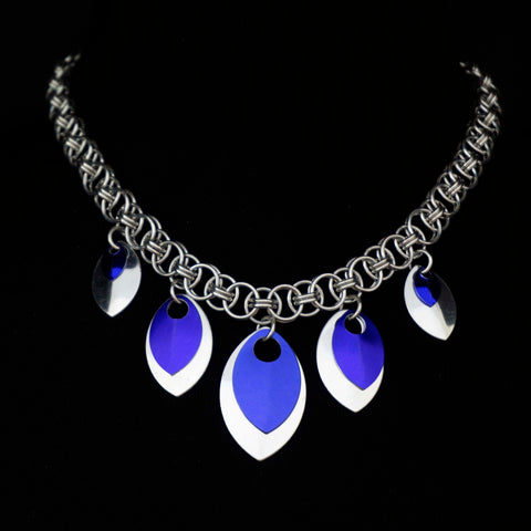 Royal Enchantment Helm Chain Maille Necklace with Purple and Silver Scale Drops