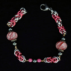 Pink lampwork with hot pink byzantine